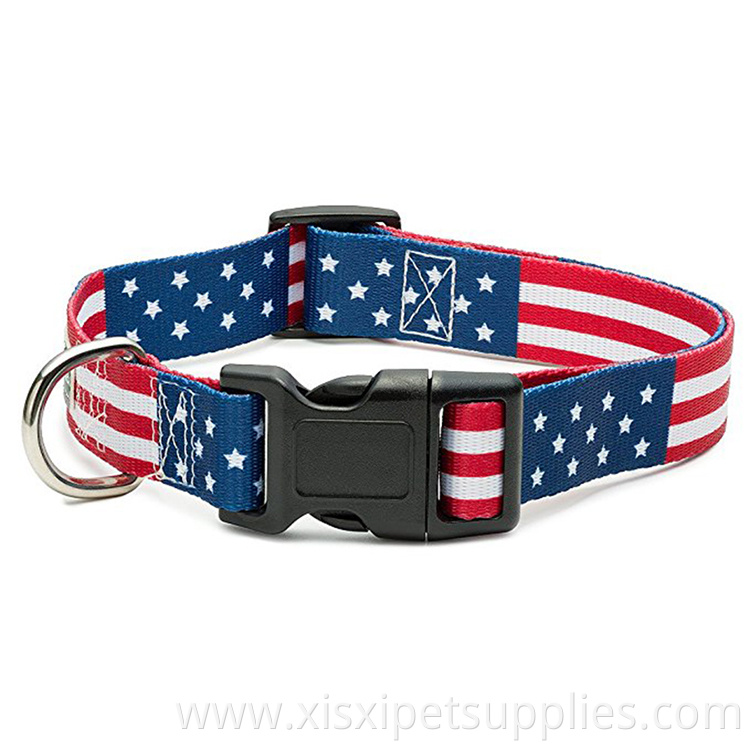 Sturdy polyester webbing with a durable quick-release plastic buckle and a heavy-duty zinc alloy D-ring American Flag Dog Collar